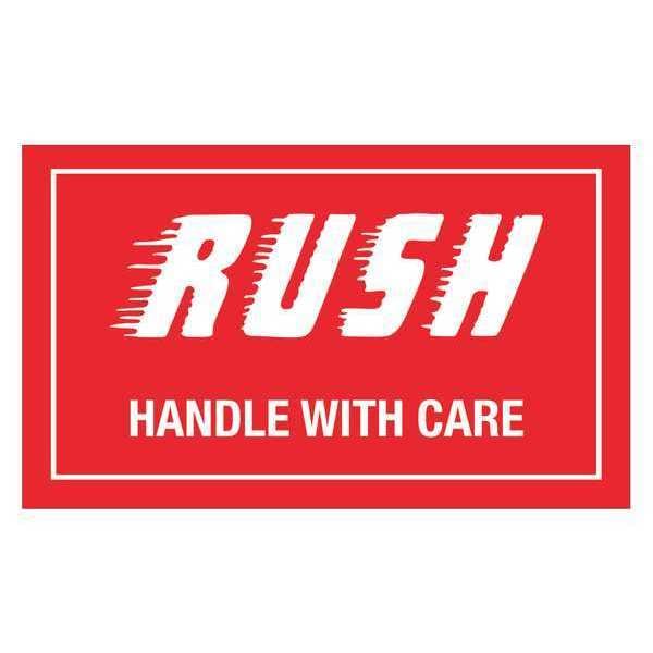 Tape Logic® Shipping Label, Rush Handle with Care, 3" x 5", Red/White, 500/Roll