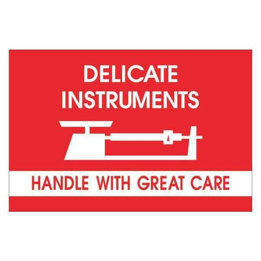 Tape Logic® Fragile Labels, "Delicate Instruments - HWC", 2" x 3", Red/White, 500/Roll