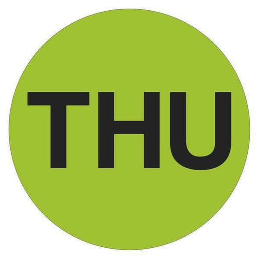 Tape Logic® Inventory Circle Labels, Days of the Week, "THU", 1", Fluorescent Green, 500/Roll