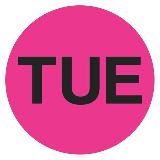 Tape Logic® Inventory Circle Labels, Days of the Week, "TUE", 2", Fluorescent Pink, 500/Roll