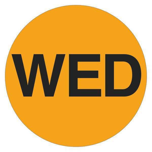 Tape Logic® Inventory Circle Labels, Days of the Week, "WED", 1", Fluorescent Orange, 500/Roll