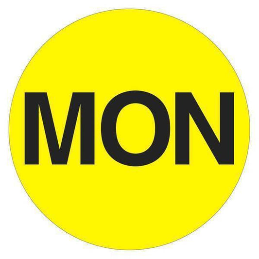 Tape Logic® Inventory Circle Labels, Days of the Week, "MON", 1", Fluorescent Yellow, 500/Roll