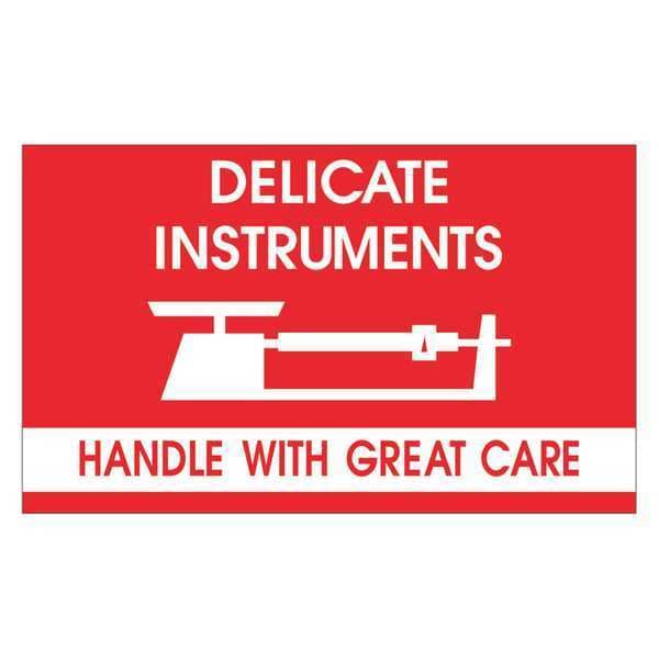 Tape Logic® Labels, "Delicate Instruments - HWC", 3" x 5", Red/White, 500/Roll
