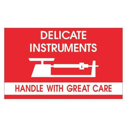 Tape Logic® Labels, "Delicate Instruments - HWC", 3" x 5", Red/White, 500/Roll