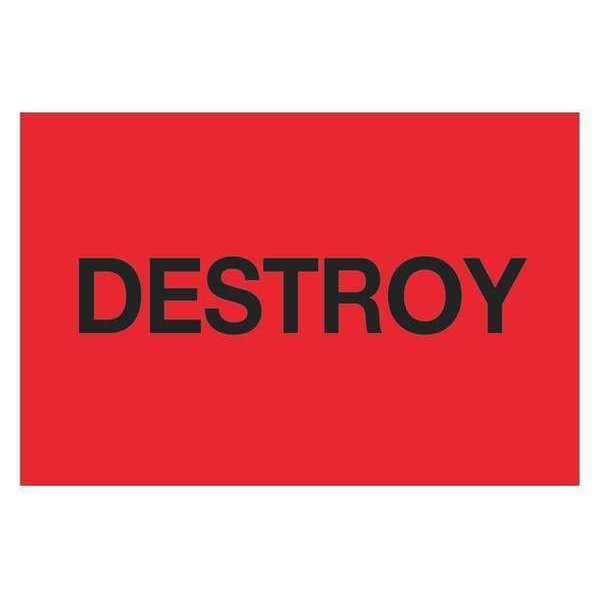 Tape Logic® Labels, "Destroy", 2" x 3", Fluorescent Red, 500/Roll