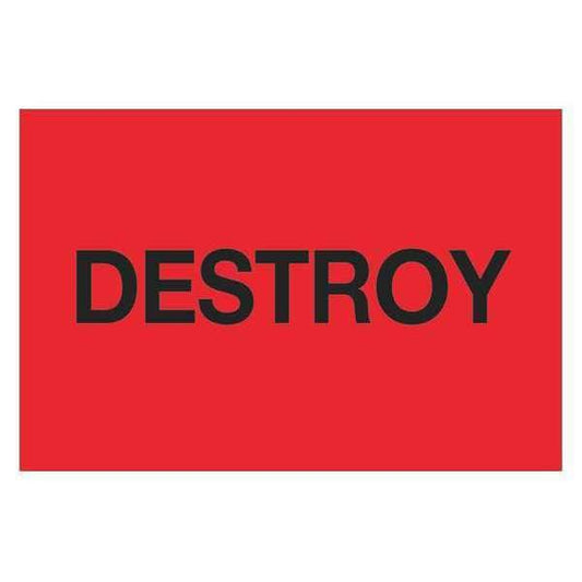 Tape Logic® Labels, "Destroy", 2" x 3", Fluorescent Red, 500/Roll
