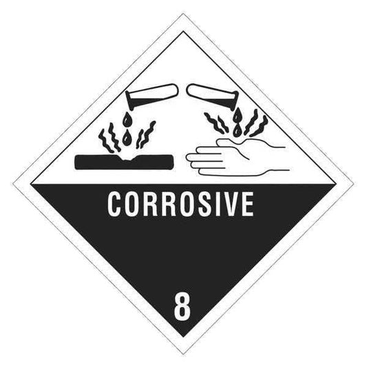 Tape Logic® Labels, "Corrosive - 8", 4" x 4", Black/White, 500/Roll
