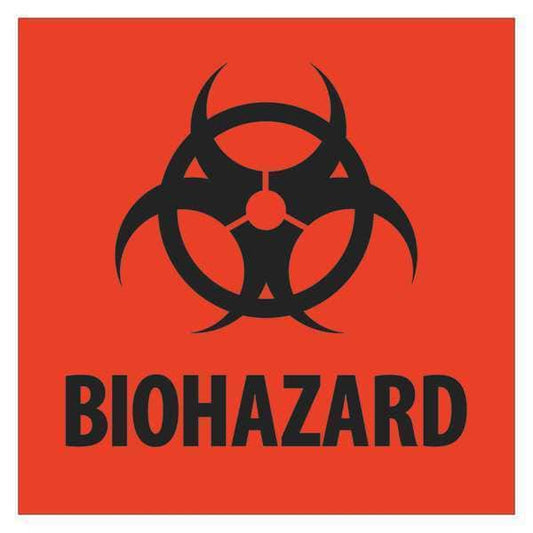 Tape Logic® Labels, "Biohazard", 2" x 2", Fluorescent Red, 500/Roll