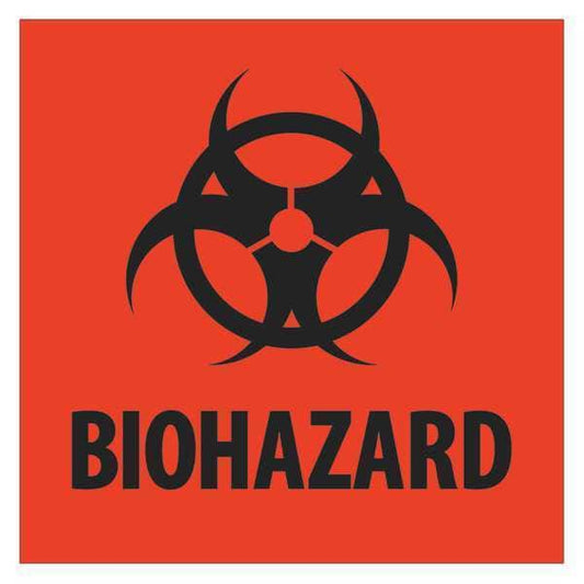 Tape Logic® Labels, "Biohazard", 4" x 4", Fluorescent Red, 500/Roll