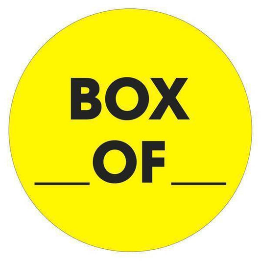 Tape Logic® Labels, "Box ___ Of ___", 2" Circle, Fluorescent Yellow, 500/Roll