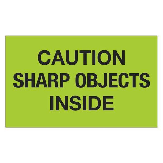 Tape Logic® Labels, "Caution Sharp Objects Inside", 3" x 5", Fluorescent Green, 500/Roll