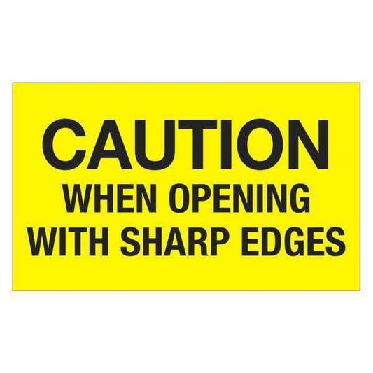 Tape Logic® Labels, "Caution When Opening With Sharp Edges", 3" x 5", Fluorescent Yellow, 500/Roll