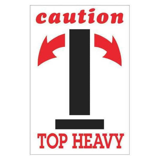Tape Logic® Labels, "Caution - Top Heavy", Arrow, 4" x 6", Red/White/Black, 500/Roll