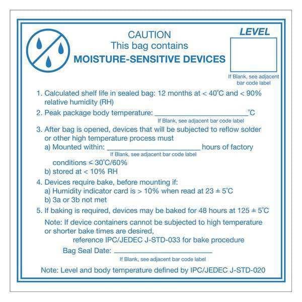 Tape Logic® Labels, "Caution Moisture Sensitive Devices", 4" x 4", Blue/White, 500/Roll