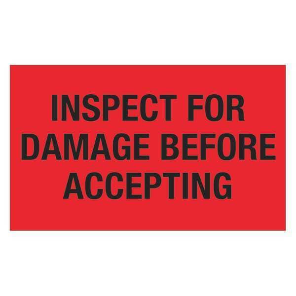 Tape Logic® Labels, "Inspect For Damage Before Accepting", 3" x 5", Fluorescent Red, 500/Roll