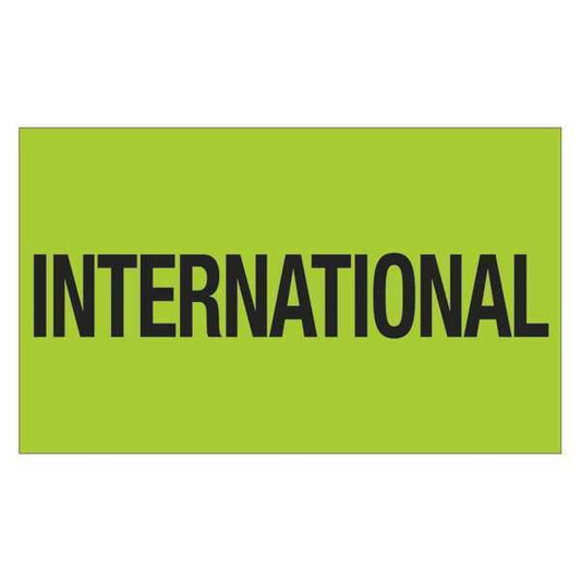 Tape Logic® Labels, "International", 3" x 5", Fluorescent Green, 500/Roll