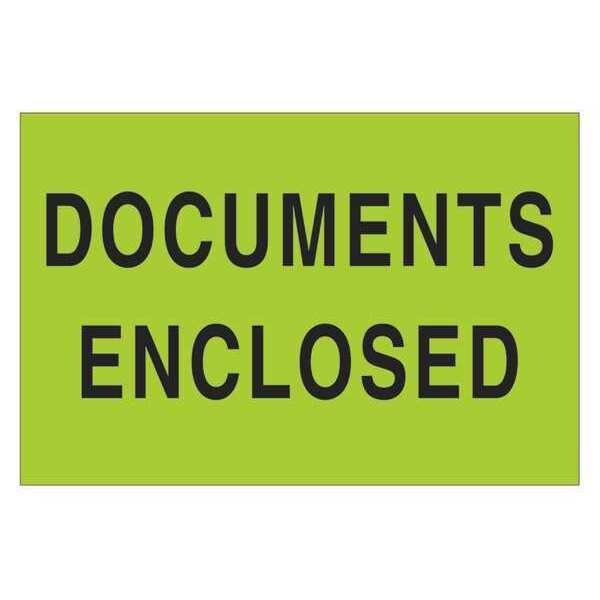 Tape Logic® Labels, "Documents Enclosed", 2" x 3", Fluorescent Green, 500/Roll