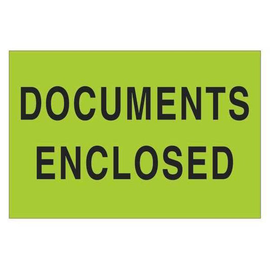 Tape Logic® Labels, "Documents Enclosed", 2" x 3", Fluorescent Green, 500/Roll