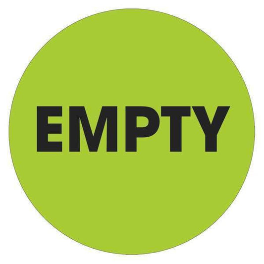 Tape Logic® Labels, "Empty", 2" Circle, Fluorescent Green, 500/Roll