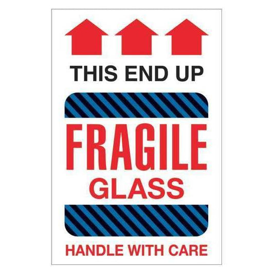 Tape Logic® Labels, "Fragile Glass - This End Up", 4" x 6", Multiple, 500/Roll