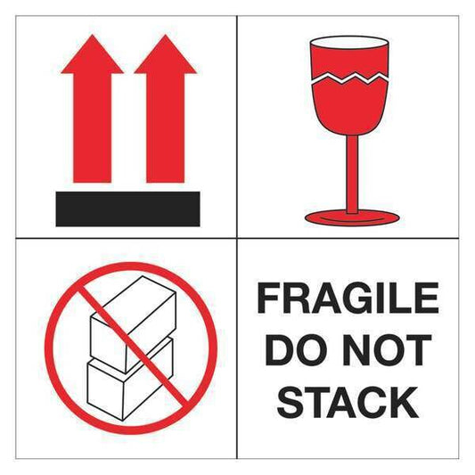 Tape Logic® Labels, "Fragile - Do Not Stack", 4" x 4", Red/White/Black, 500/Roll