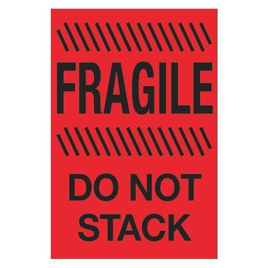 Tape Logic® Labels, "Fragile - Do Not Stack", 4" x 6", Fluorescent Red, 500/Roll
