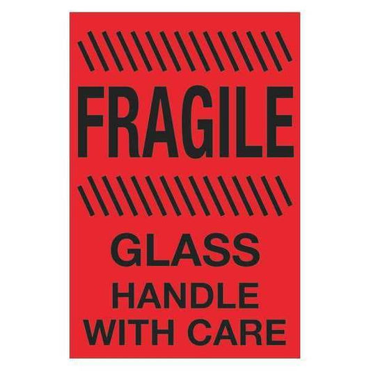 Tape Logic® Labels, "Fragile - Glass - Handle With Care", 4" x 6", Fluorescent Red, 500/Roll