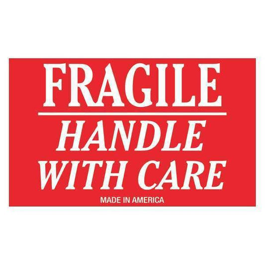 Tape Logic® Labels, "Fragile - Handle With Care", 3" x 4", Red/White, 500/Roll