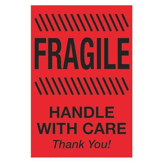 Tape Logic® Labels, "Fragile - Handle With Care", 4" x 6", Fluorescent Red, 500/Roll