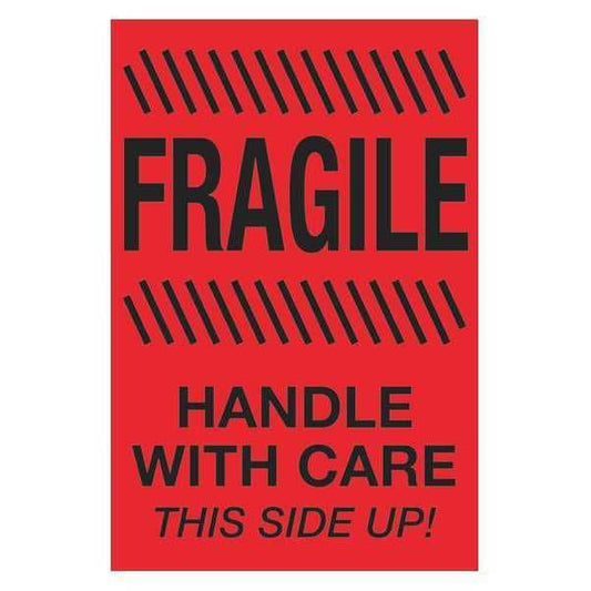 Tape Logic® Labels, "Fragile - Handle With Care - This Side Up", 4" x 6", Fluorescent Red, 500/Roll