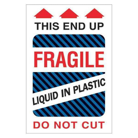 Tape Logic® Labels, "Fragile - Liquid in Plastic", 4" x 6", Multiple, 500/Roll