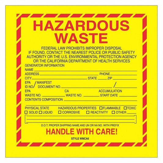 Tape Logic® Labels, "Hazardous Waste - California", 6" x 6", Red/Yellow/Black, 500/Roll