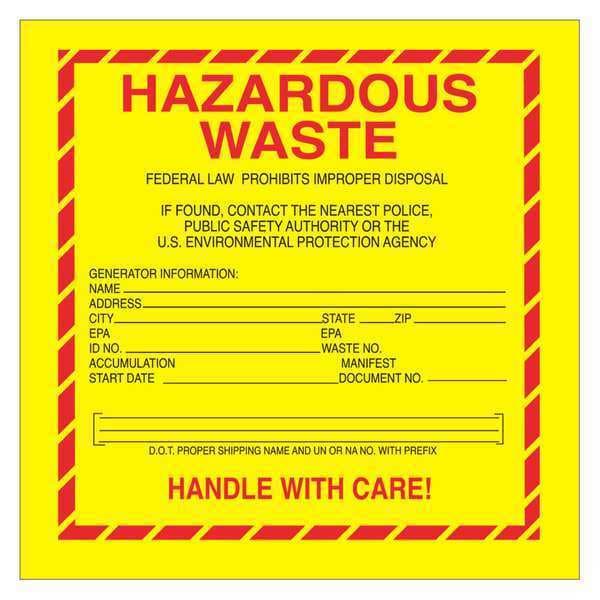 Tape Logic® Labels, "Hazardous Waste - Standard", 6" x 6", Red/Yellow/Black, 500/Roll