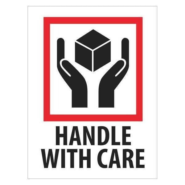 Tape Logic® Labels, "Handle With Care", 3" x 4", Red/White/Black, 500/Roll