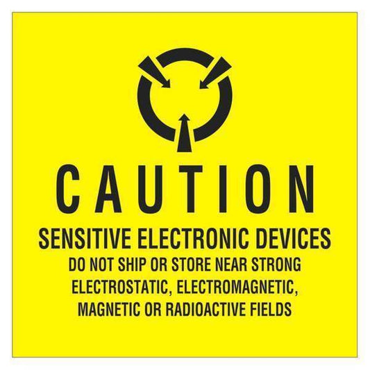 Tape Logic® Labels, "Sensitive Electronic Devices", 4" x 4", Black/Yellow, 500/Roll