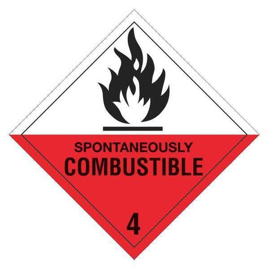 Tape Logic® Labels, "Spontaneously Combustible - 4", 4" x 4", Red/White/Black, 500/Roll