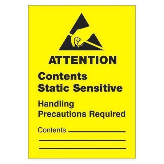 Tape Logic® Labels, "Contents Static Sensitive", 1 3/4 x 2 1/2", Black/Yellow, 500/Roll