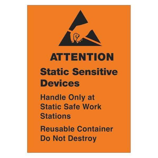 Tape Logic® Labels, "Static Sensitive Devices", 1 3/4" x 2 1/2", Black/Orange, 500/Roll