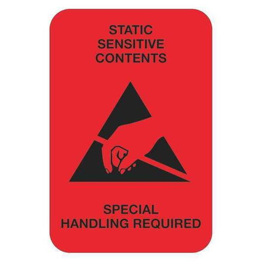 Tape Logic® Labels, "Static Sensitive Contents", 2" x 3", Fluorescent Red, 500/Roll