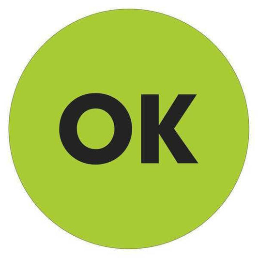 Tape Logic® Labels, "OK", 2" Circle, Fluorescent Green, 500/Roll