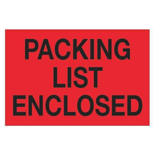 Tape Logic® Labels, "Packing List Enclosed", 2" x 3", Fluorescent Red, 500/Roll