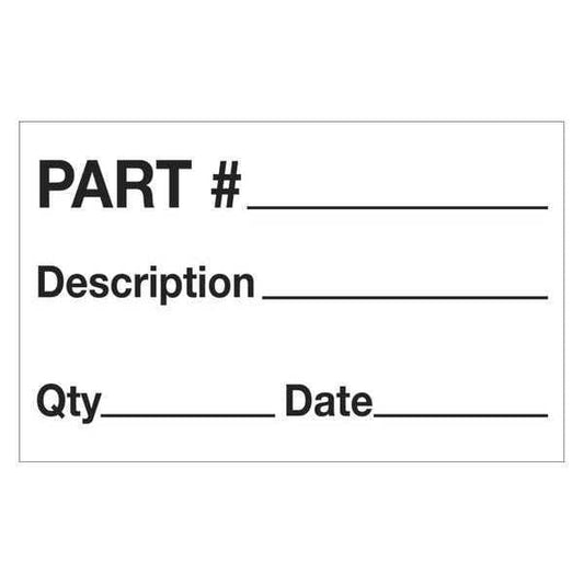 Tape Logic® Labels, "Part# - Description - Qty - Date", 1 1/4" x 2", Black/White, 500/Roll