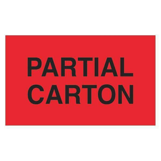 Tape Logic® Labels, "Partial Carton", 3" x 4", Fluorescent Red, 500/Roll