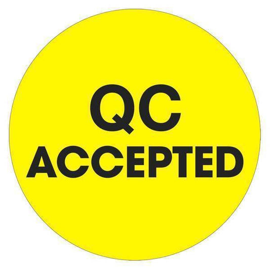 Tape Logic® Labels, "QC Accepted", 2" Circle, Fluorescent Yellow, 500/Roll