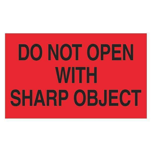 Tape Logic® Labels, "Do Not Open with Sharp Object", 3" x 5", Fluorescent Red, 500/Roll