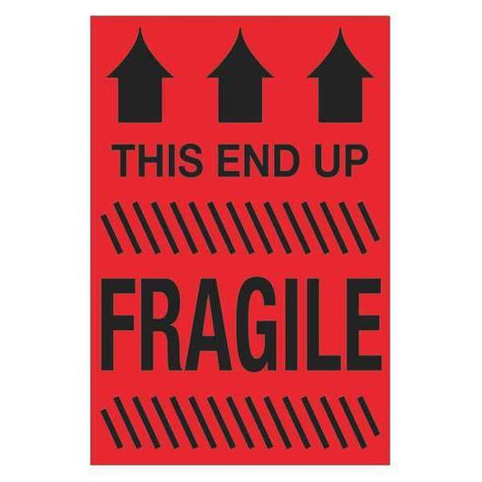 Tape Logic® Labels, "This End Up - Fragile", 2" x 3", Fluorescent Red, 500/Roll