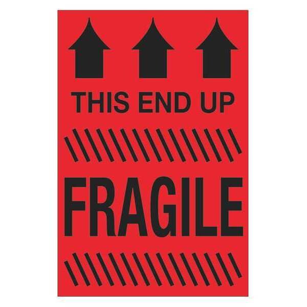 Tape Logic® Labels, "This End Up - Fragile", 4" x 6", Fluorescent Red, 500/Roll