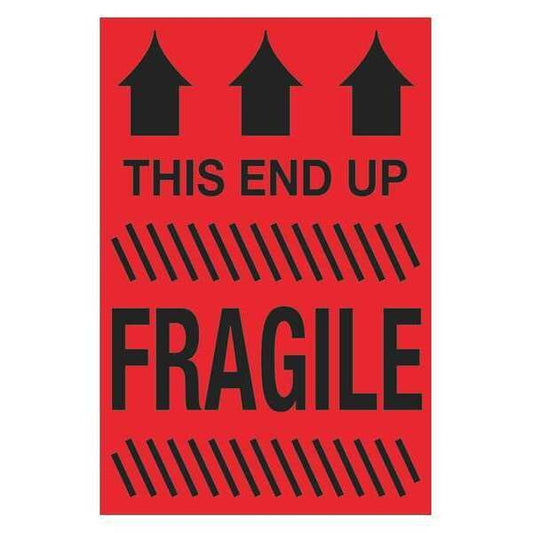 Tape Logic® Labels, "This End Up - Fragile", 4" x 6", Fluorescent Red, 500/Roll