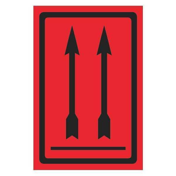 Tape Logic® Labels, "Two Up Arrows Over Bar, 4" x 6", Fluorescent Red, 500/Roll