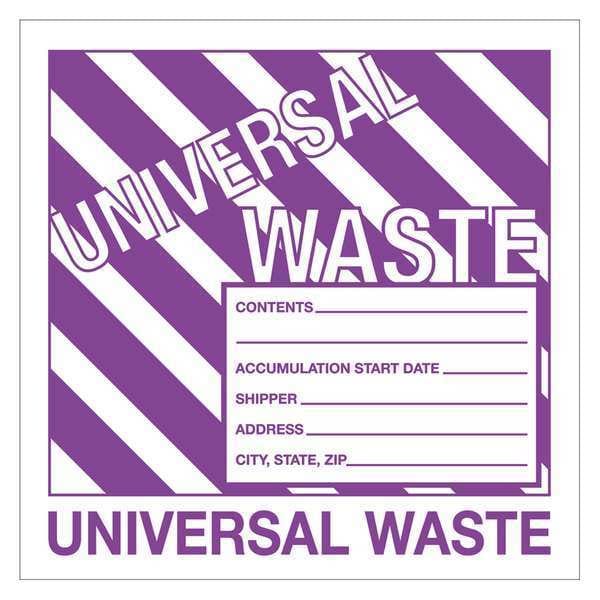 Tape Logic® Labels, "Universal Waste", 6" x 6", Purple/White, 500/Roll